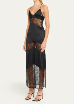 LivySully Floral Lace & Silk Satin Maxi Dress