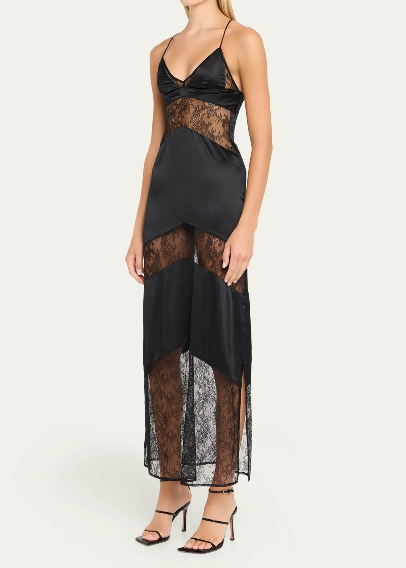 LivySully Floral Lace & Silk Satin Maxi Dress