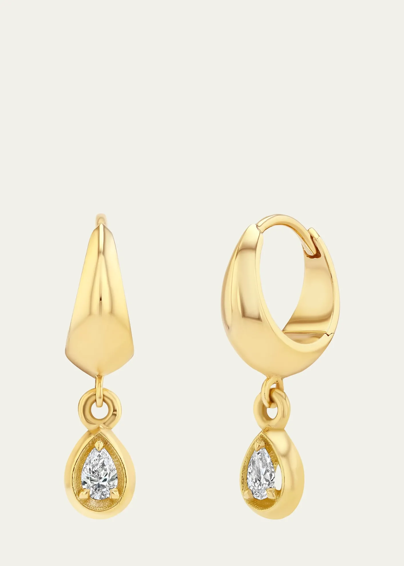 Lizzie Mandler Fine JewelryCrescent Hoop Earring with Diamond Pear, Single