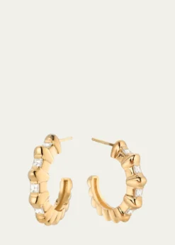 Lizzie Mandler Fine Jewelry18K Yellow Gold Bubble Bar Single-Row Carre Diamond Hoop Earrings