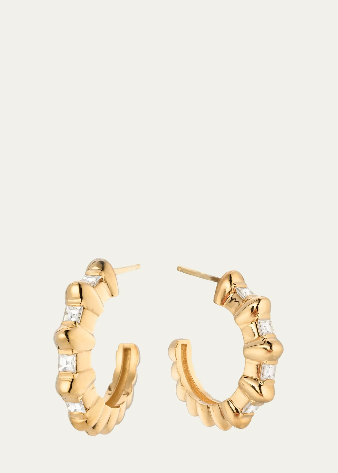 Lizzie Mandler Fine Jewelry18K Yellow Gold Bubble Bar Single-Row Carre Diamond Hoop Earrings