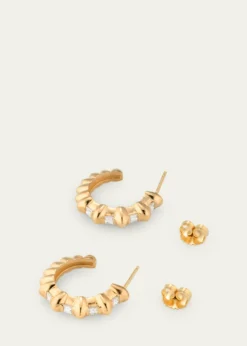 Lizzie Mandler Fine Jewelry18K Yellow Gold Bubble Bar Single-Row Carre Diamond Hoop Earrings