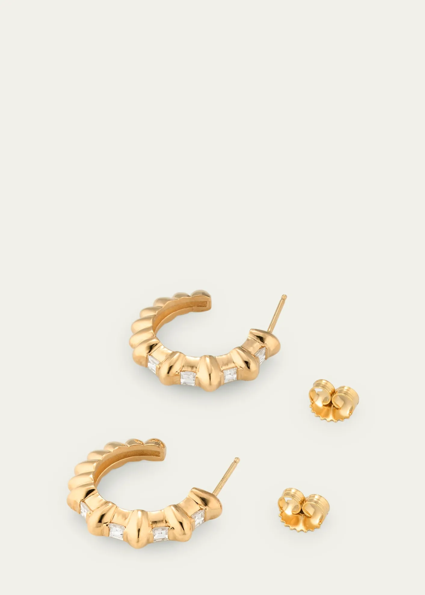 Lizzie Mandler Fine Jewelry18K Yellow Gold Bubble Bar Single-Row Carre Diamond Hoop Earrings