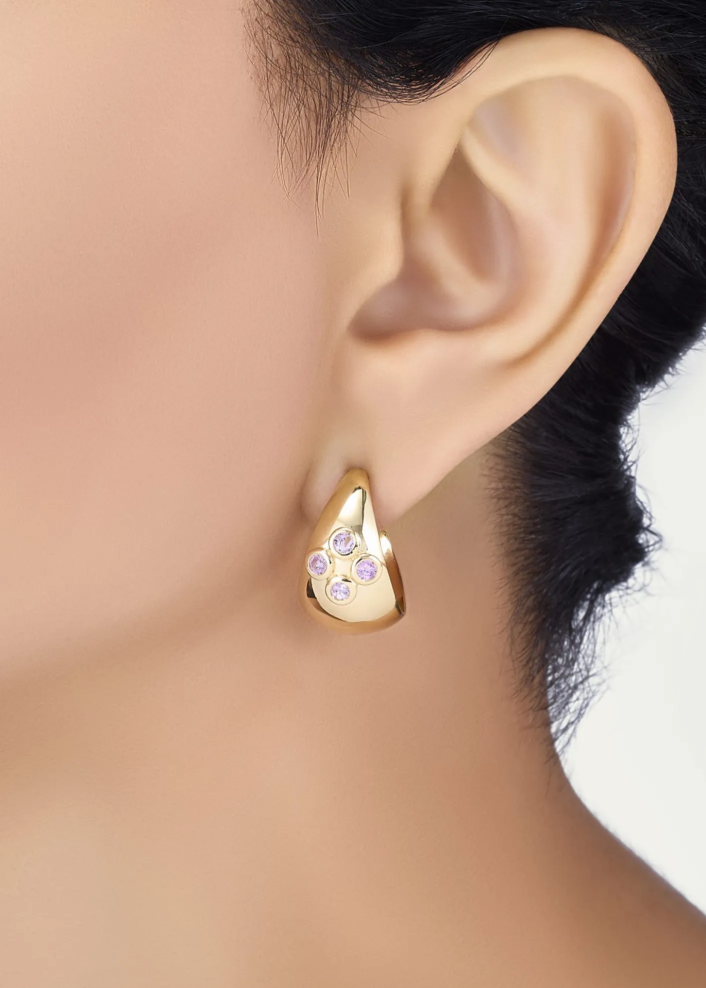 L. Klein18K Yellow Gold Dome Hoop Earrings with Pink Sapphires