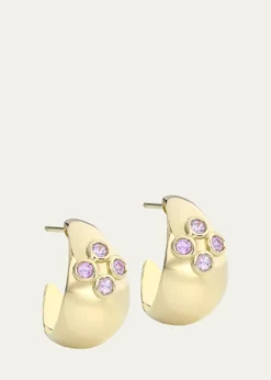 L. Klein18K Yellow Gold Dome Hoop Earrings with Pink Sapphires
