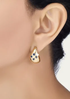 L. Klein18K Yellow Gold Dome Hoop Earrings with Blue Sapphires
