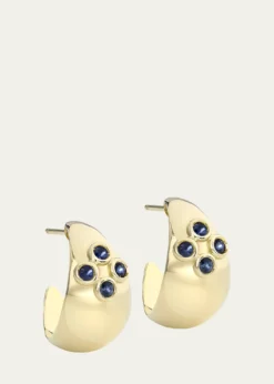 L. Klein18K Yellow Gold Dome Hoop Earrings with Blue Sapphires