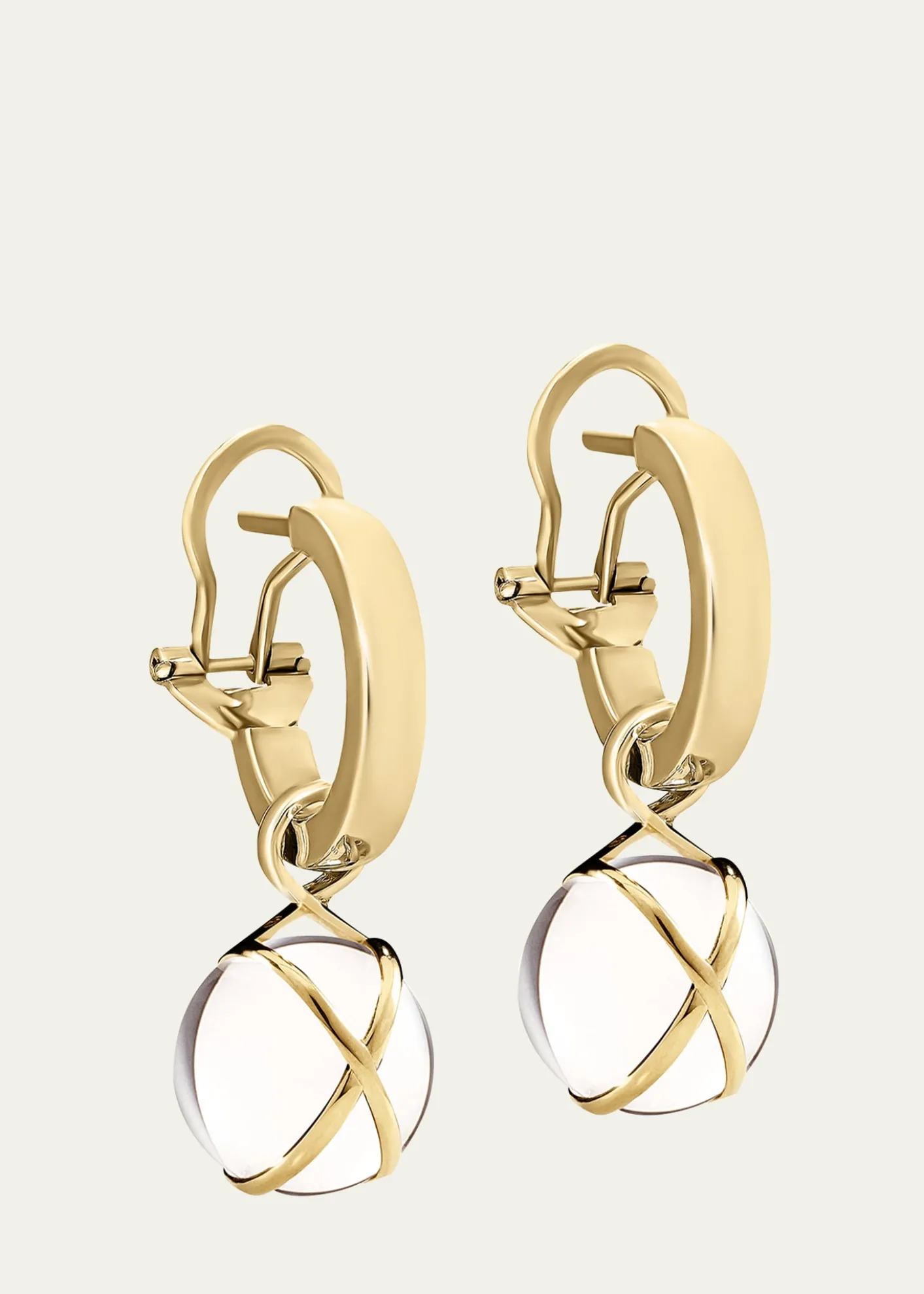 L. KleinPrisma 18k Gold Crystal Quartz Hoop Drop Earrings