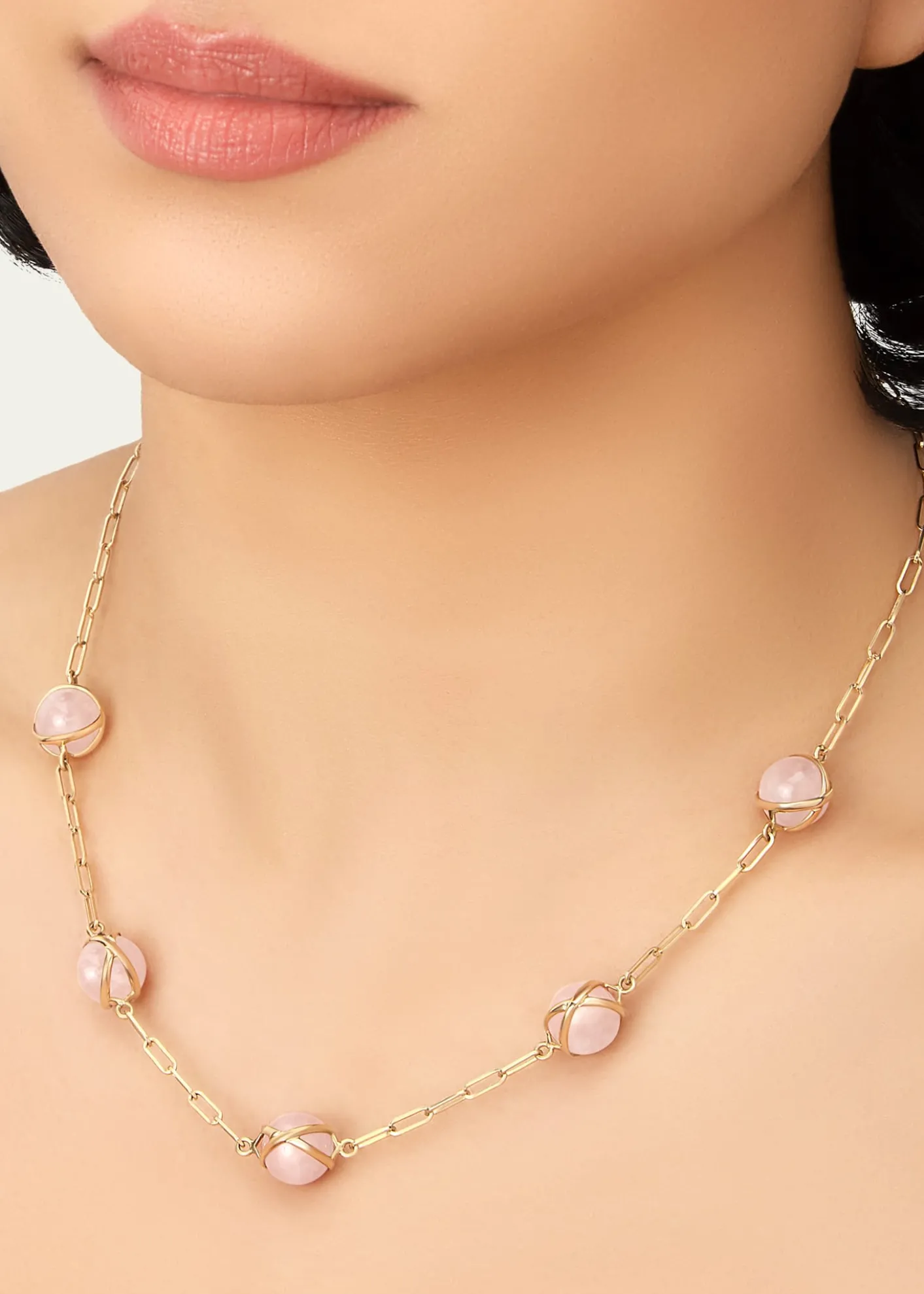 L. KleinPrisma 18k Gold Paperclip Chain Necklace with Rose Quartz