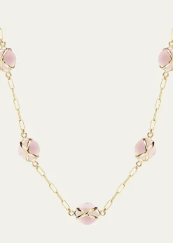 L. KleinPrisma 18k Gold Paperclip Chain Necklace with Rose Quartz