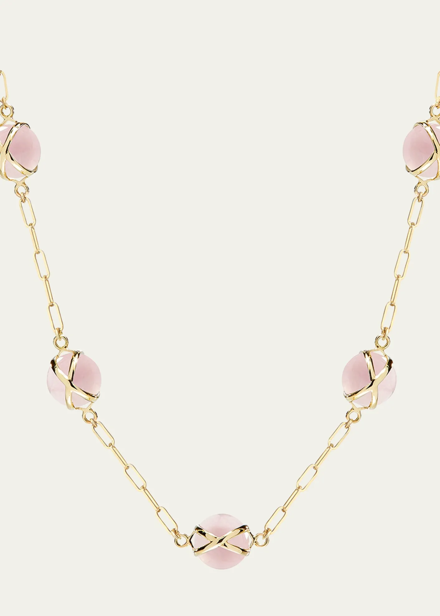 L. KleinPrisma 18k Gold Paperclip Chain Necklace with Rose Quartz