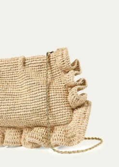 Loeffler RandallMavis Ruffle-Trim Raffia Clutch Bag