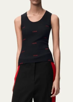 LoeweAll-Over Logo Embroidered Rib Tank Top