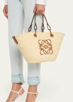 LoeweAnagram Woven Palm Leaf Basket Tote Bag