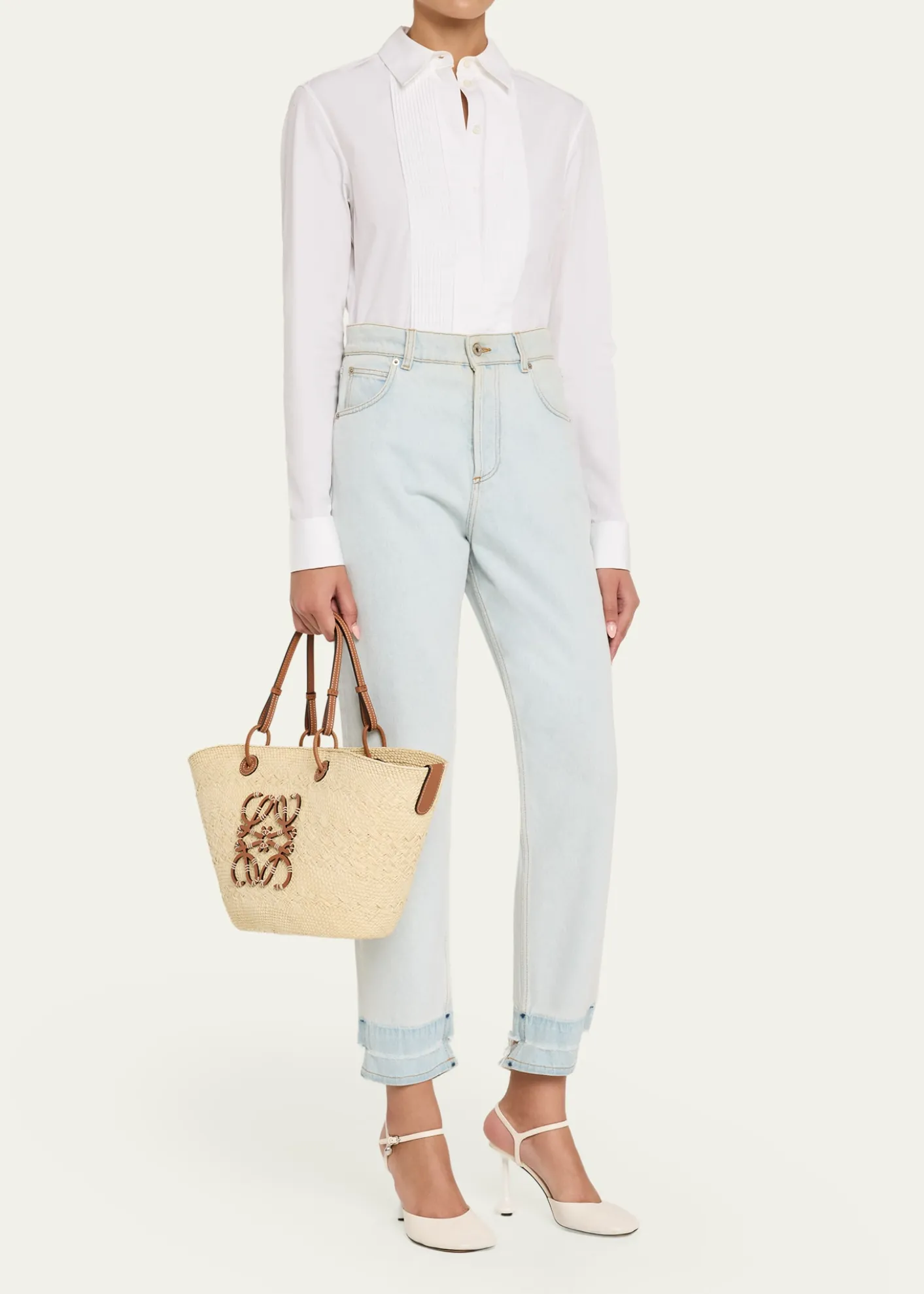 LoeweAnagram Woven Palm Leaf Basket Tote Bag