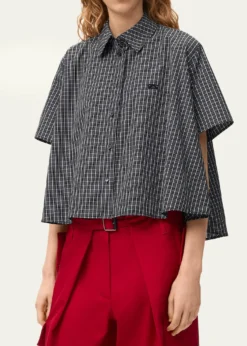 LoeweCheck Cotton Short-Sleeve Trapeze Shirt