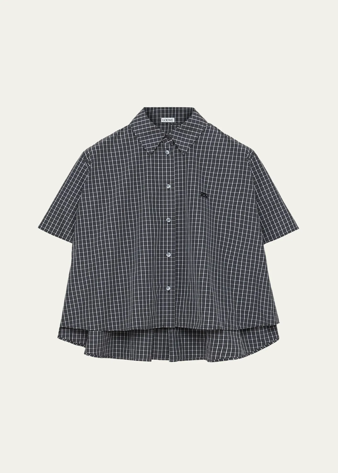 LoeweCheck Cotton Short-Sleeve Trapeze Shirt
