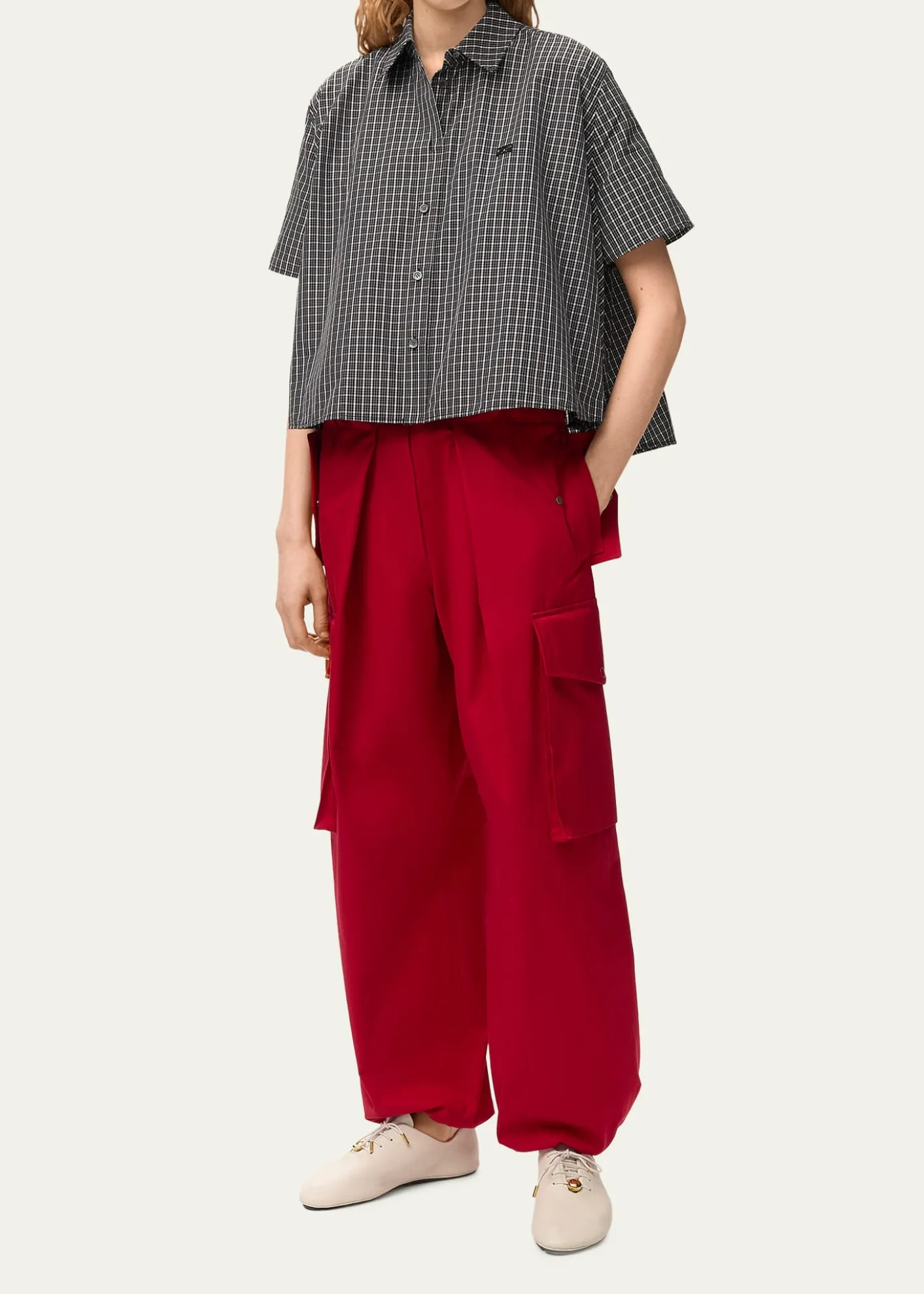 LoeweCheck Cotton Short-Sleeve Trapeze Shirt