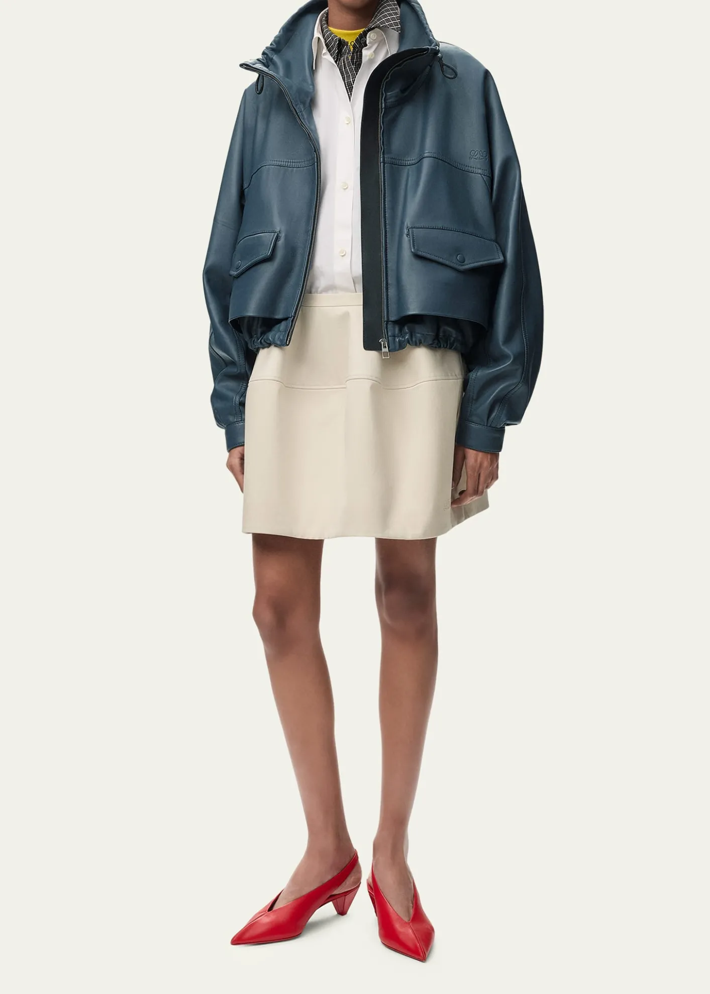LoeweDouble Layered Leather Zip Jacket