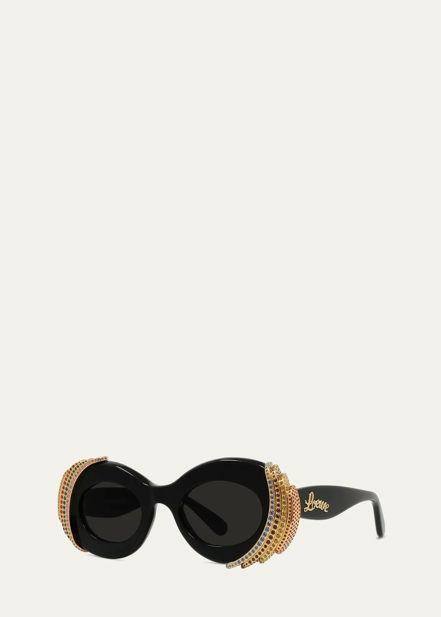 LoeweEmbellished Acetate & Metal Oval Sunglasses