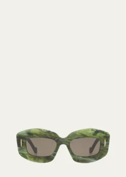 LoeweEmerald Green Acetate Rectangle Sunglasses With Golden Accents