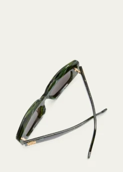 LoeweEmerald Green Acetate Rectangle Sunglasses With Golden Accents