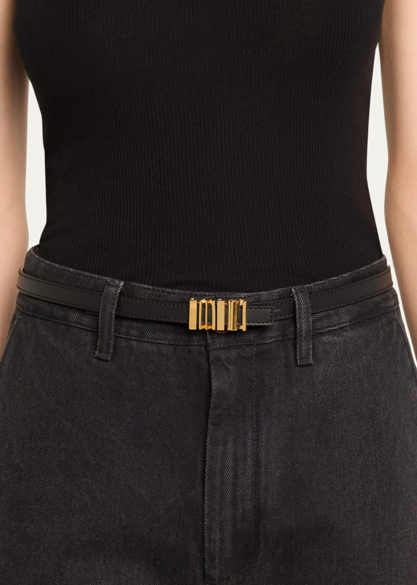 LoeweGraphic Buckle Leather Skinny Belt