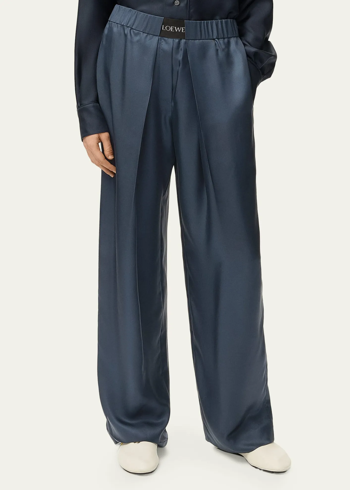 LoeweLogo-Band Satin Wide-Leg Pull-On Pants