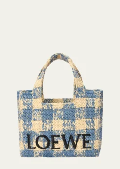 LoeweMedium Logo Tote Bag in Gingham Raffia
