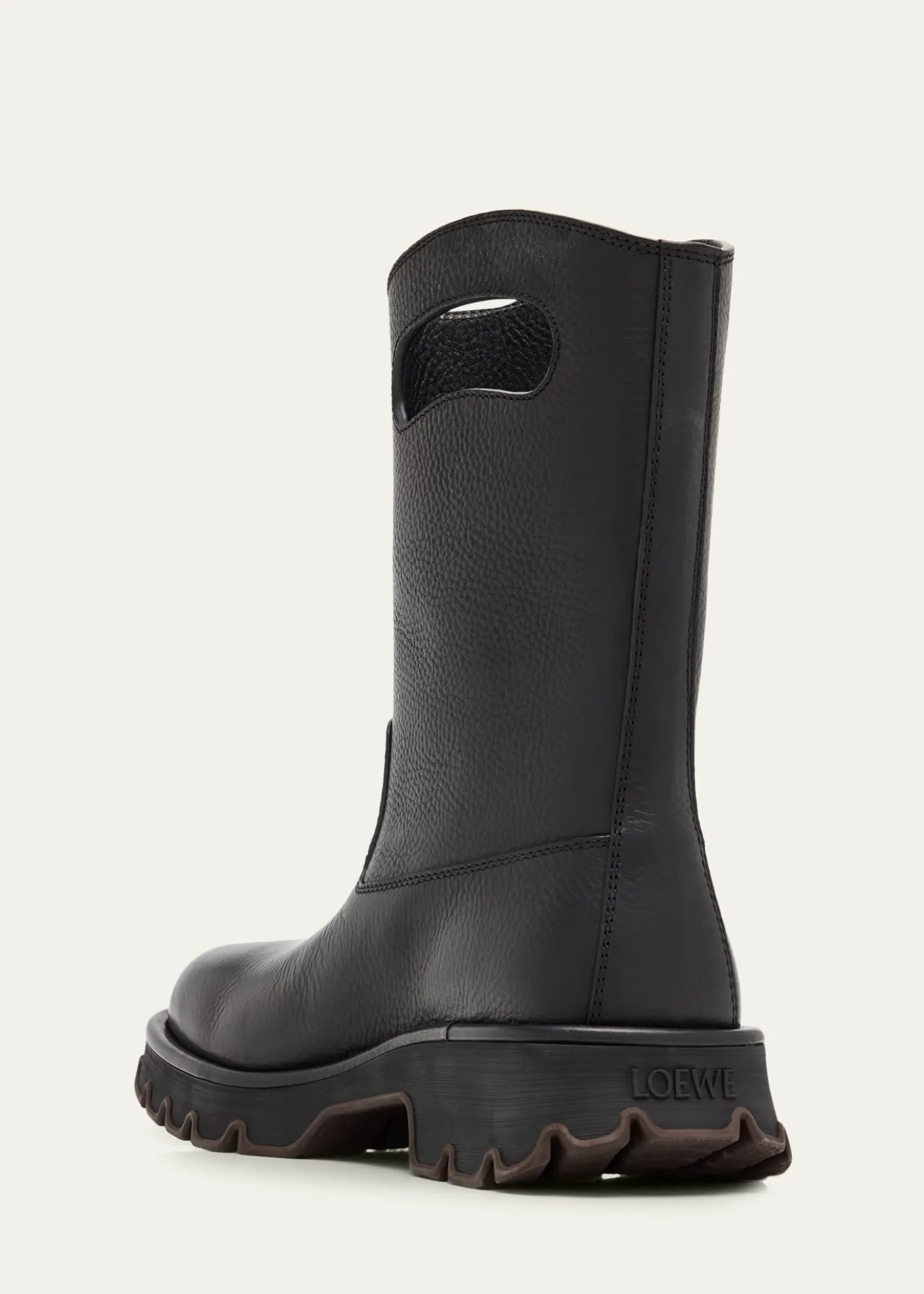 LoeweMen's Bobby Leather Calf-High Boots with Cut-Out Handles