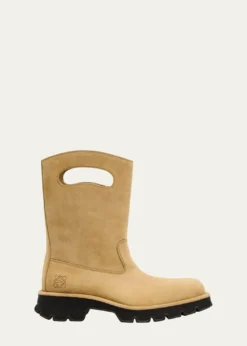 LoeweMen's Bobby Leather Calf-High Boots with Cut-Out Handles
