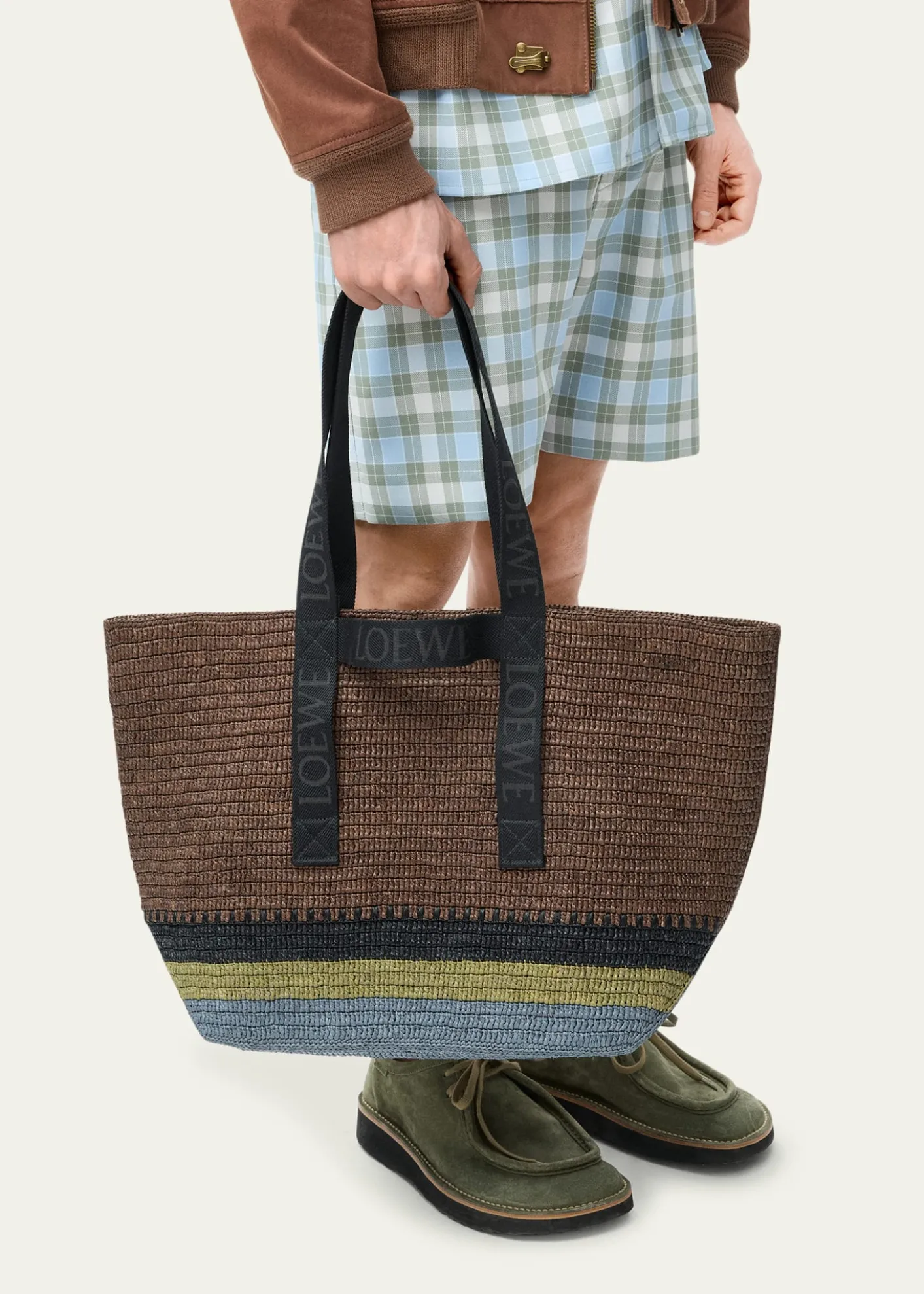 LoeweMen's Fold Raffia Shopper Tote Bag