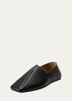 LoeweMen's Origami Leather Square-Toe Slippers