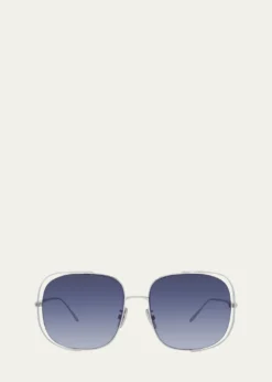 LoeweMetal Logo-Print Rectangle Sunglasses