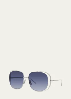 LoeweMetal Logo-Print Rectangle Sunglasses