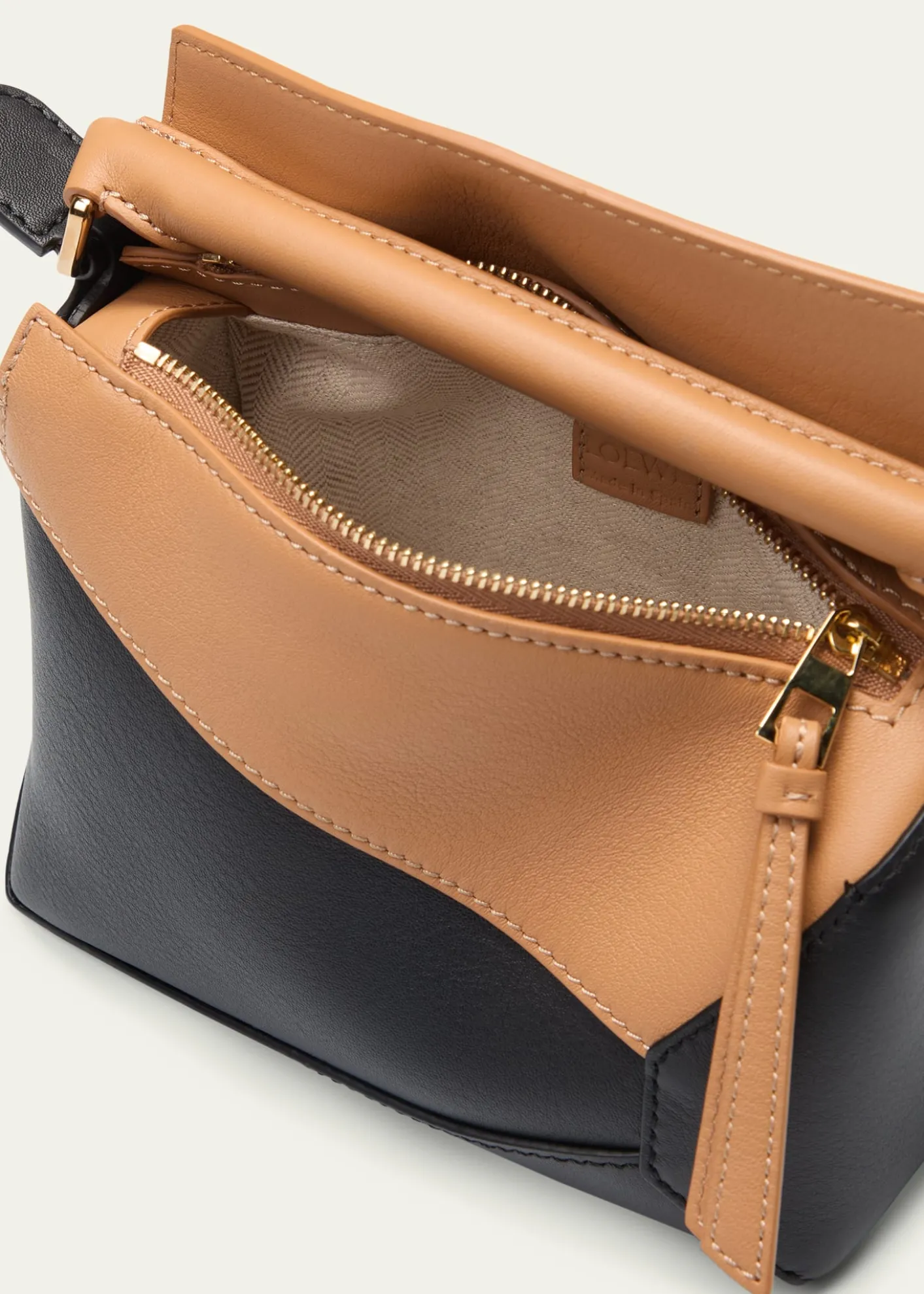 LoeweMini Puzzle Edge Bicolor Top-Handle Bag