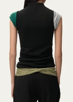 LoeweMock-Neck Colorblock Cap-Sleeve Knit Top