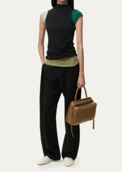 LoeweMock-Neck Colorblock Cap-Sleeve Knit Top