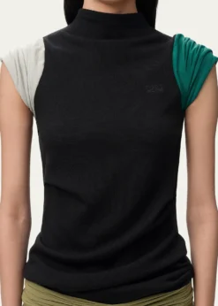 LoeweMock-Neck Colorblock Cap-Sleeve Knit Top