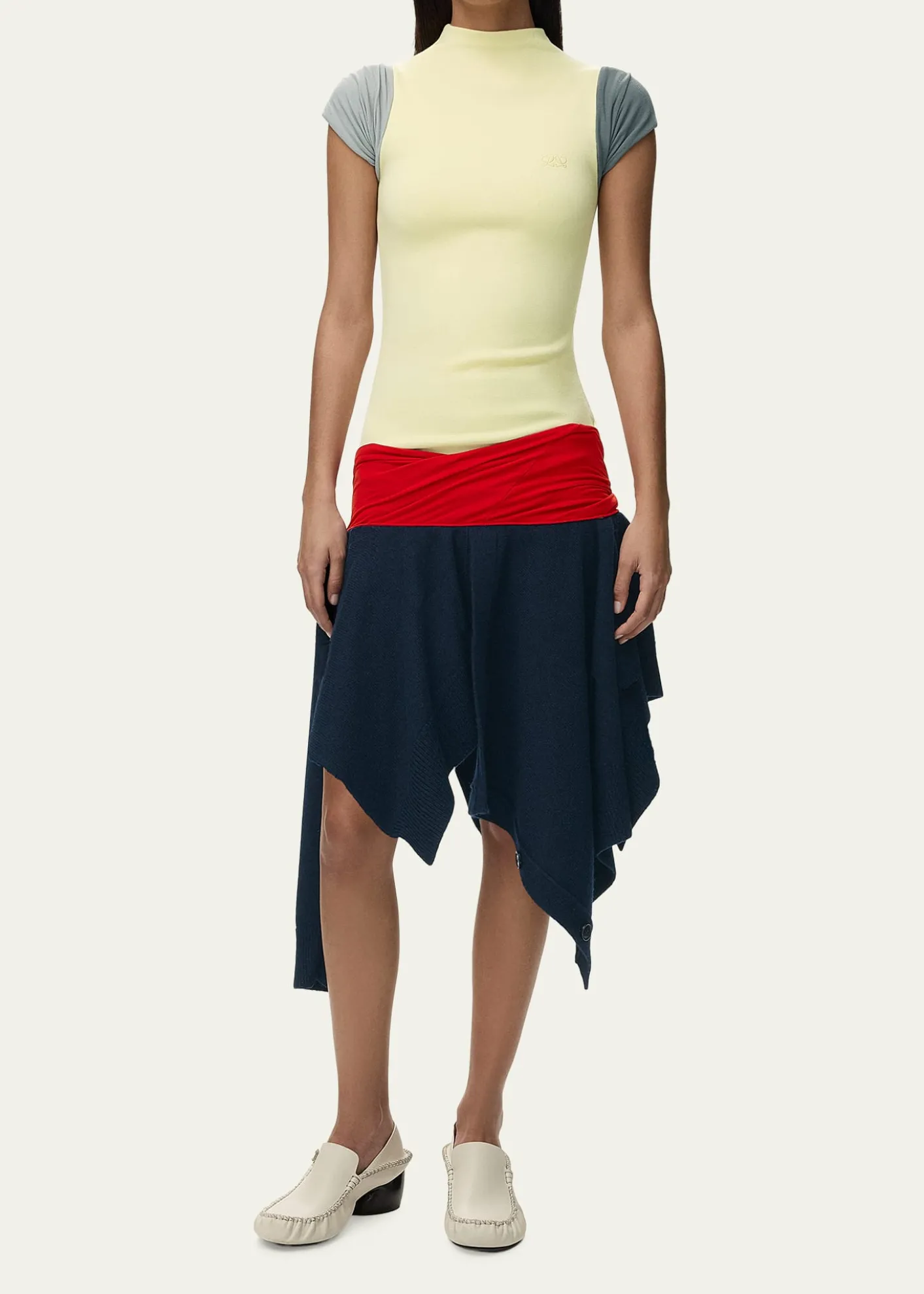 LoeweMock-Neck Colorblock Handkerchief Dress