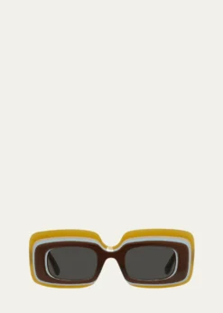 LoeweMulticolor Curved Logo Acetate Rectangle Sunglasses