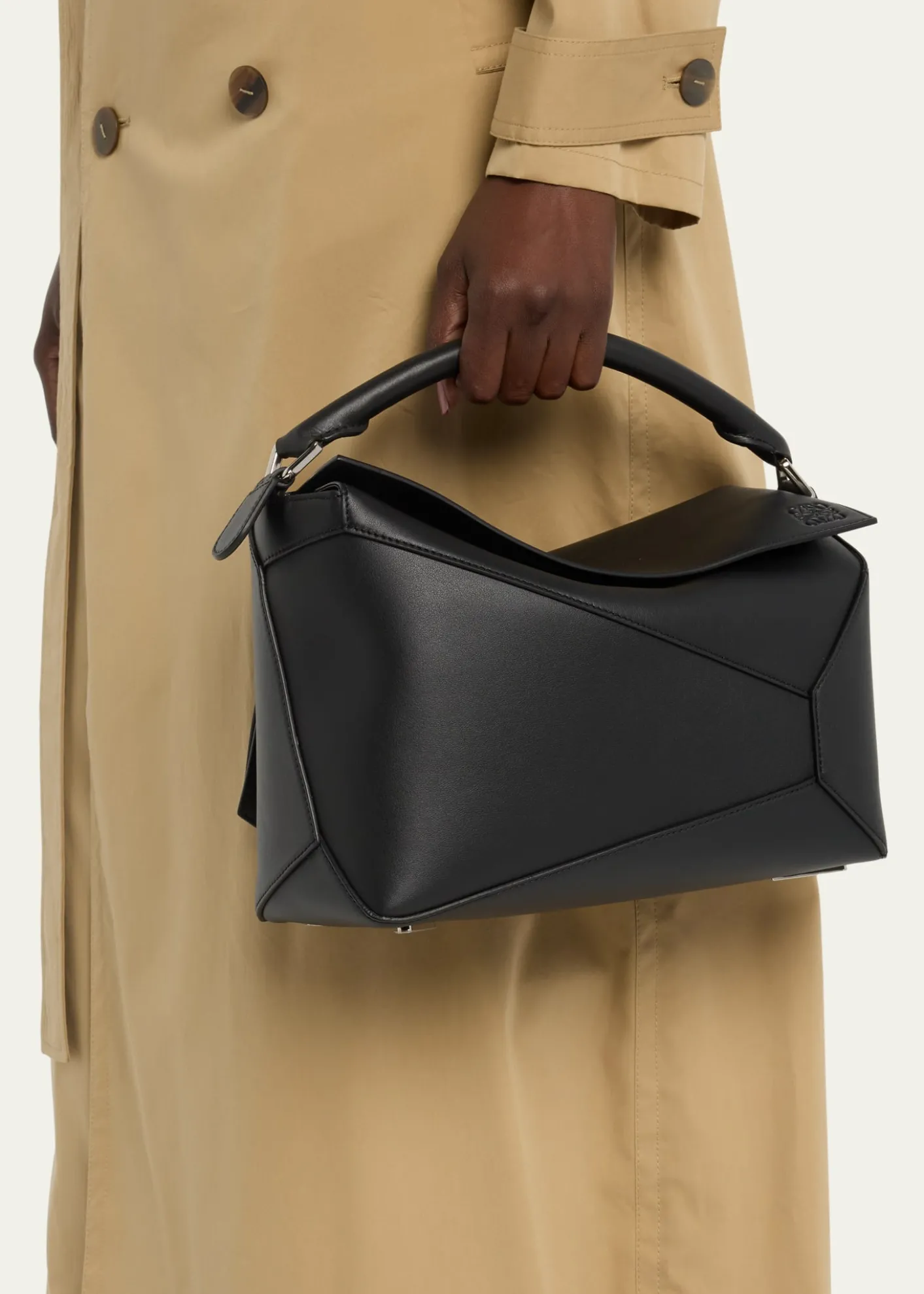 LoewePuzzle Edge Medium Top-Handle Bag in Grained Leather