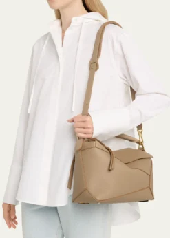 LoewePuzzle Edge Medium Top-Handle Bag in Soft Grained Leather