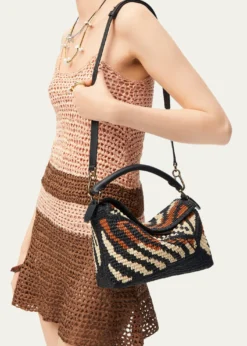 LoewePuzzle Edge Small Top-Handle Bag in Raffia and Leather