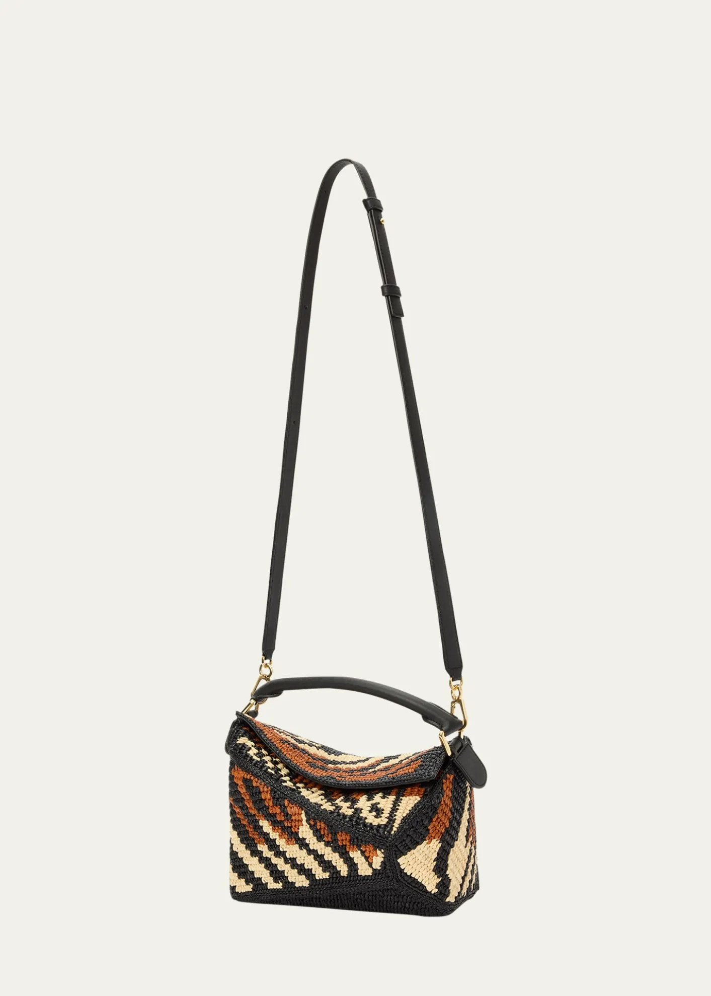 LoewePuzzle Edge Small Top-Handle Bag in Raffia and Leather