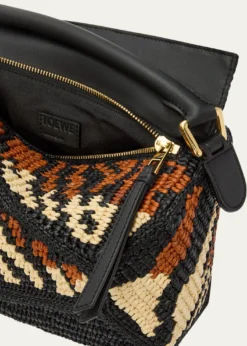 LoewePuzzle Edge Small Top-Handle Bag in Raffia and Leather