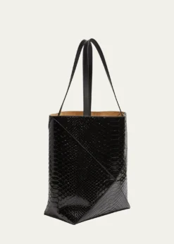 LoewePuzzle Fold Large Patent Python-Embossed Tote Bag