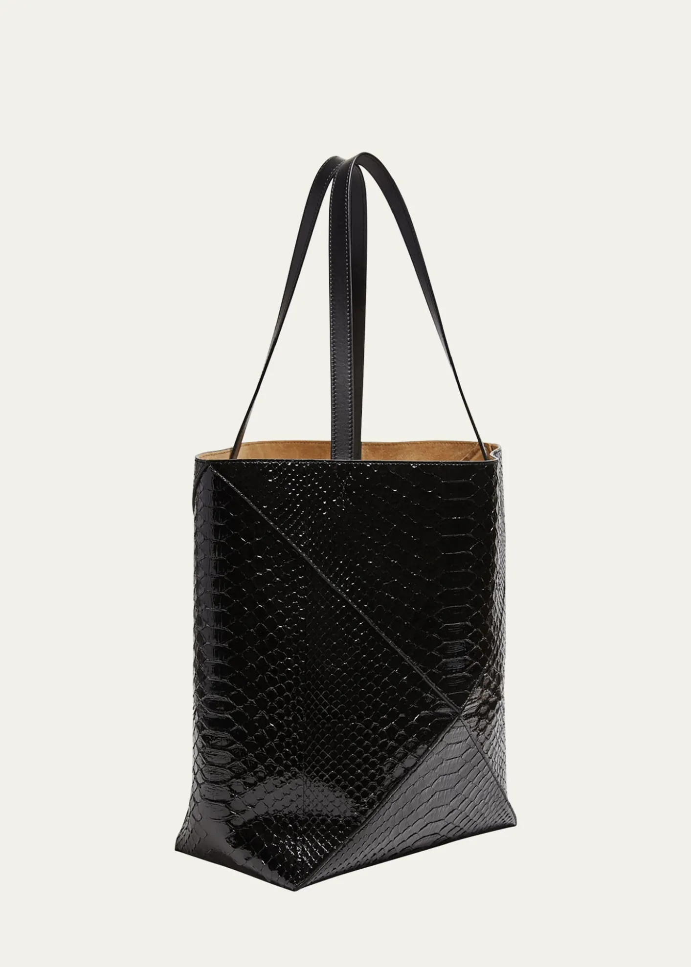 LoewePuzzle Fold Large Patent Python-Embossed Tote Bag