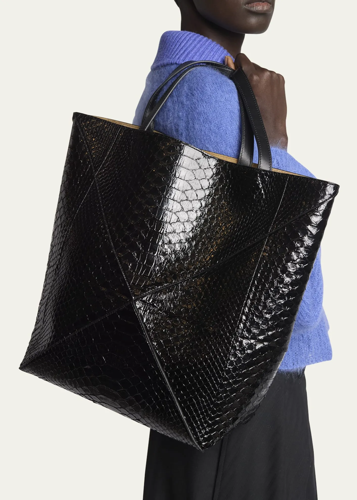 LoewePuzzle Fold Large Patent Python-Embossed Tote Bag