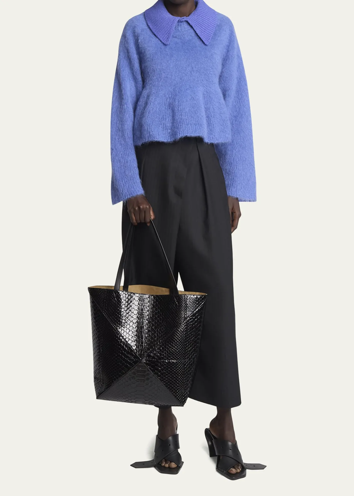 LoewePuzzle Fold Large Patent Python-Embossed Tote Bag